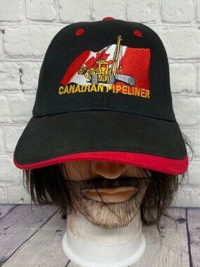 Vintage Hat Cap Strap Back Black Red Canadian PIPELINER Canada Embroidered